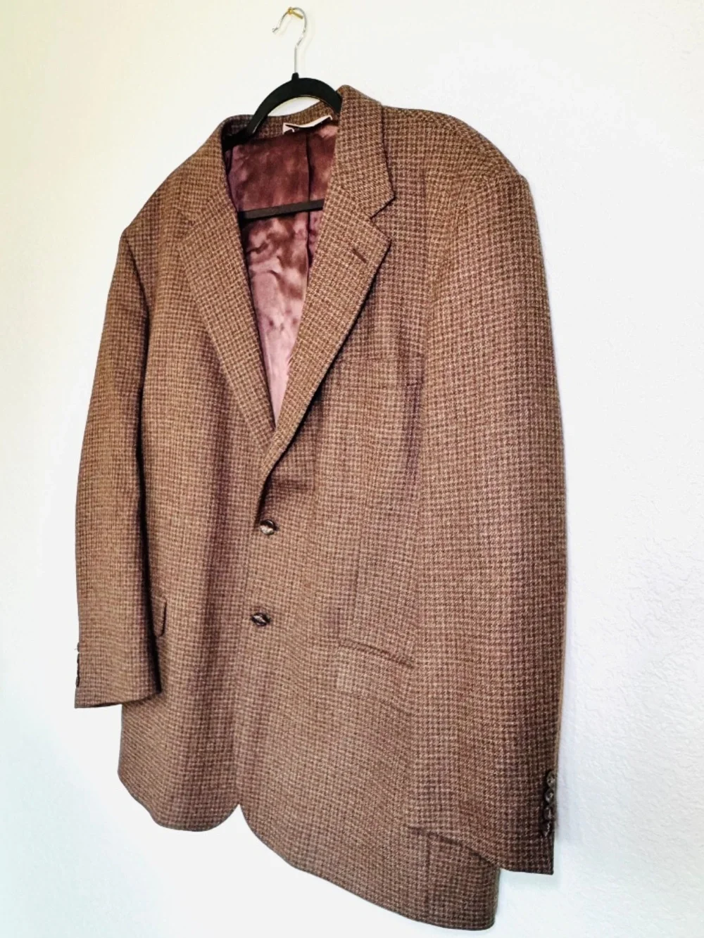 Pronto Uomo Suit Jacket Mens 50L Brown Houndstooth Silk Wool Sport Coat Acadamia